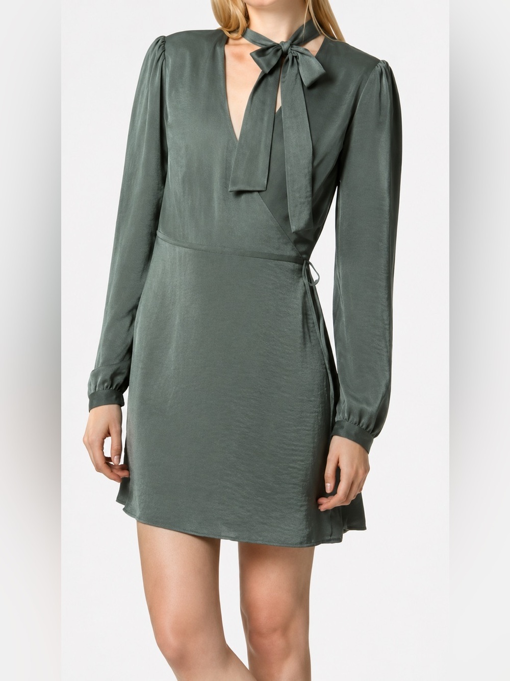 Avec Les Filles olive green long sleeve wrap dress, large
